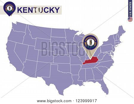 Kentucky State On Usa Map. Kentucky Flag And Map.