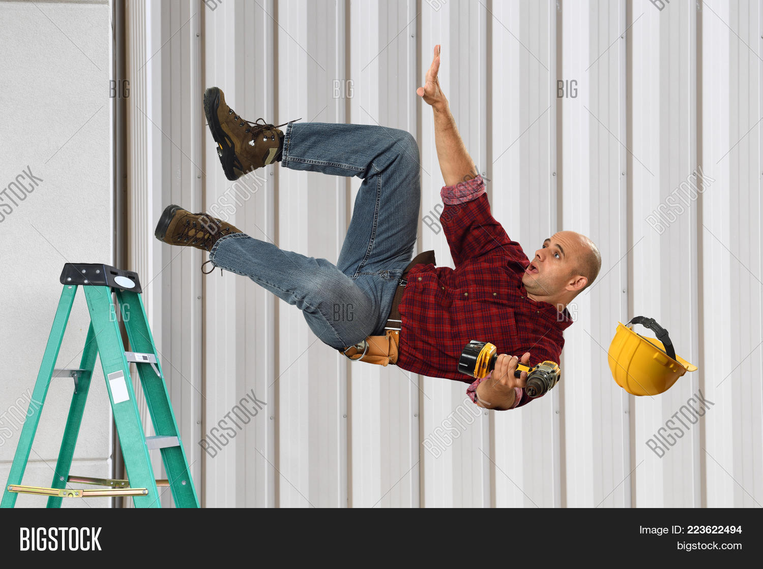 Worker Falling Ladder Image & Photo (Free Trial) Bigstock
