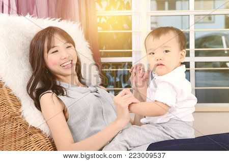 Asian mother and his cute little boy