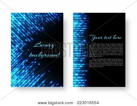 Rectangular brochure template with bright neon lights for Christmas greetings