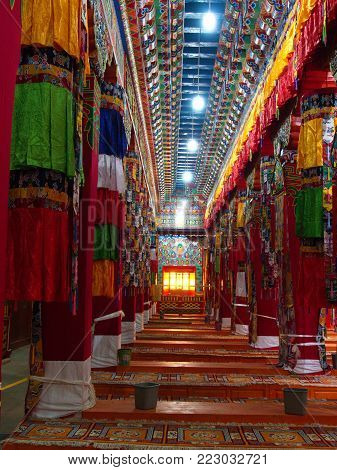 Tibetan Buddha Inside Songzanlin Lama Tibetan Temple In Zhongdian Or Shangli La City. Travel In Zhon