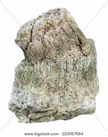 macro shooting of natural mineral rock specimen - richterite stone isolated on white background from Kovdor region, Kola Peninsula, Russia