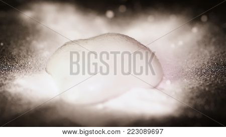 White Powder On Top Of The Paper. Chemical Reaction Texture Of Bubbling Powder. Quenching Soda Vineg