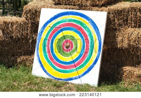 Home-made target from polyfoam for competition of archery in summer camp