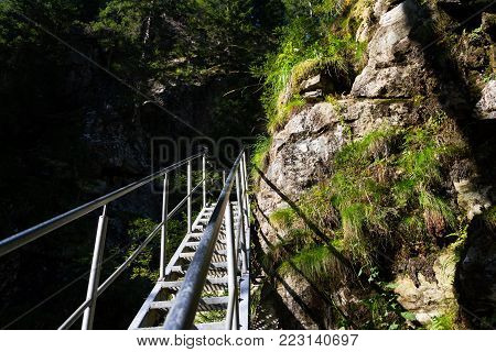 Ladder Stairs On Alpine Trail Through Hell Gorge, Schladming, Austria