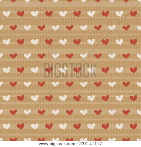 Vector Seamless Pattern Of Craft Paper With Translucent Stripes And Hearts. Valentine's Day Backgrou
