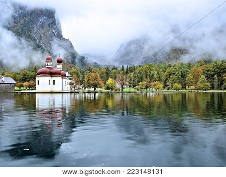 St. Bartholomew's Church in Konigsee Lake, Germany