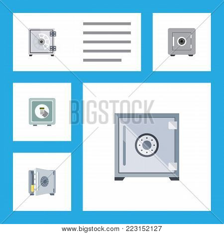 Icon flat strongbox set of security, safe, coins and other vector objects. Also includes security, saving, strongbox elements.