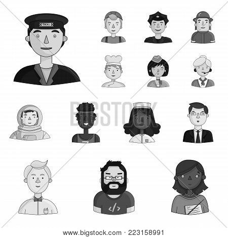 People of different professions monochrome icons in set collection for design. Worker and specialist vector symbol stock  illustration.