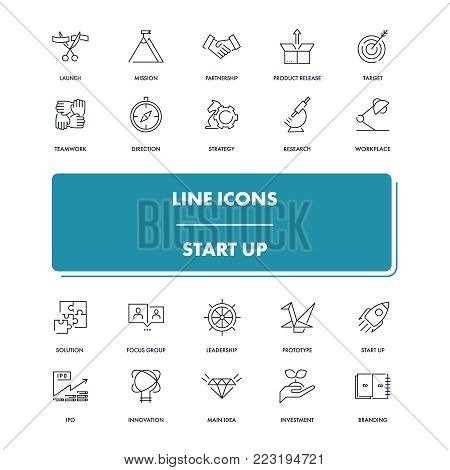 Line icons set. Start Up pack. Vector illustration for begin business