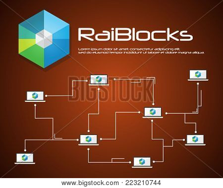 Collection blockchain RaiBlocks style background vector illustration