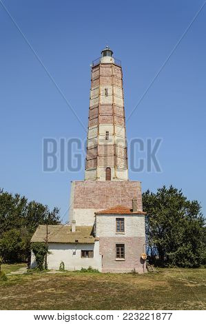 Famous lighthouse in Shabla against blue sky, Bulgaria