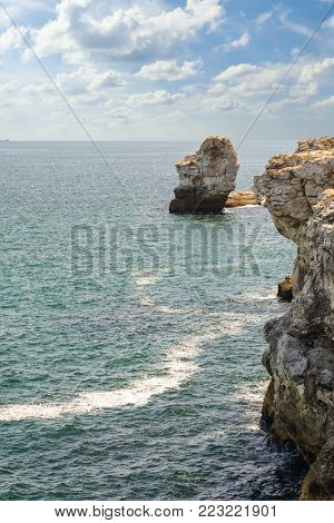 Huge rock in the sea in Tyulenovo , Bulgaria