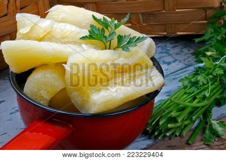 Cooked manihot esculenta (cassava, yuca, manioc, mandioca, Brazilian arrowroot) 