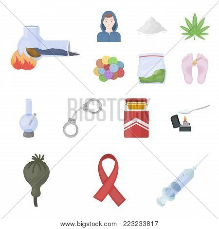 Drug addiction and attributes cartoon icons in set collection for design. Addict and Drug vector symbol stock  illustration.