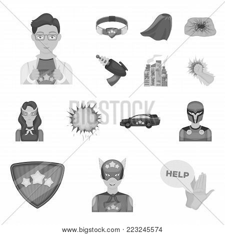 A fantastic superhero monochrome icons in set collection for design. Superhero's equipment vector symbol stock  illustration.