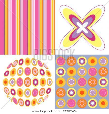 Retro Pop rosa amarillo 4 patrón Combo (Vector)