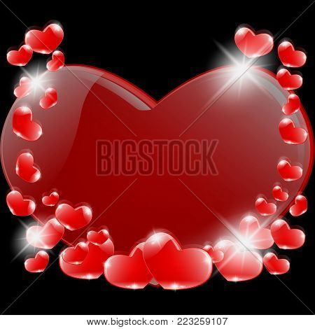 A romantic prelude, a lot of hearts on black. Illustration vektor