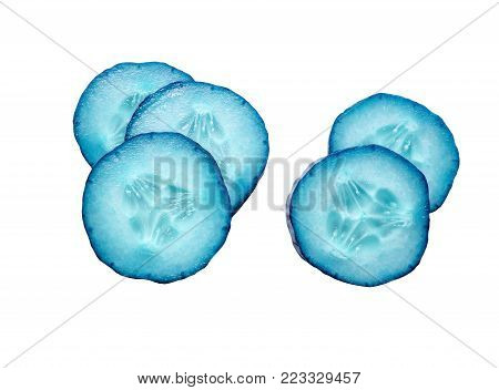 Blue slice cucumber isolated on white background.