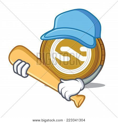 Playing baseball Nxt coin character cartoon vector illustration