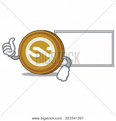 Thumbs up with board Nxt coin character cartoon vector illustration