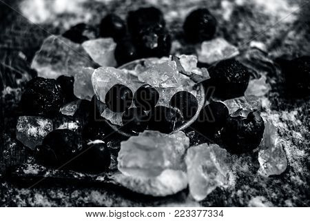 Close Up Of Alum, Potassium Aluminium Sulfate And Soap Nut,sapindus Ingredients Of A Traditional Too