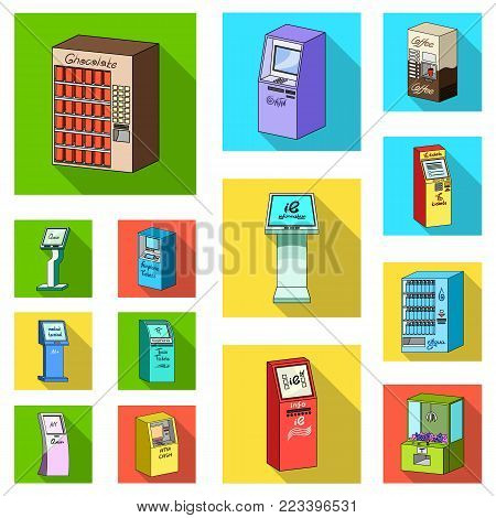 Variety of terminals flat icons in set collection for design. ATM and trading device vector symbol stock  illustration.
