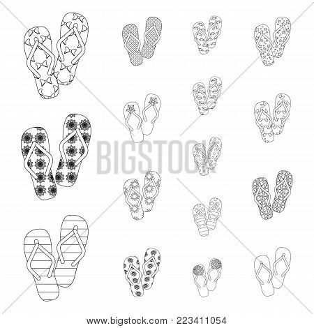 Flip-flops outline icons in set collection for design. Beach shoes vector symbol stock  illustration.