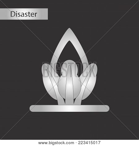 black and white style icon of fire in the forest