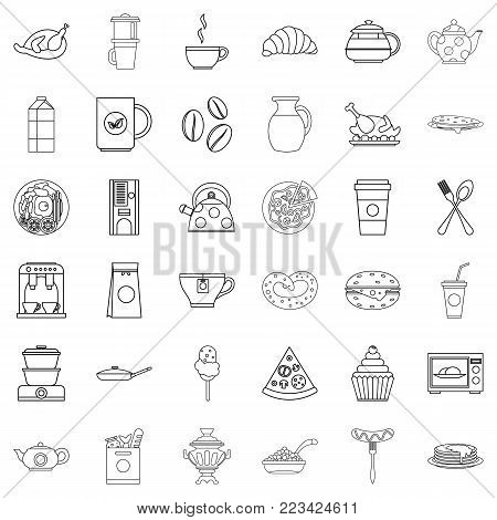 Eatables icons set. Outline set of 36 eatables vector icons for web isolated on white background