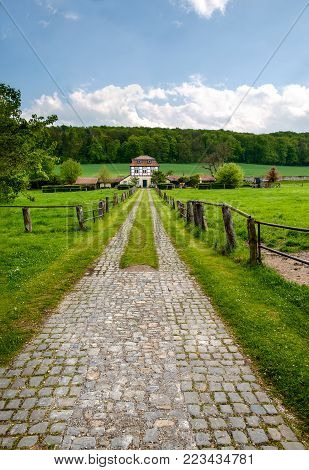 Landscape with old rural house. Niedersachsen, Germany