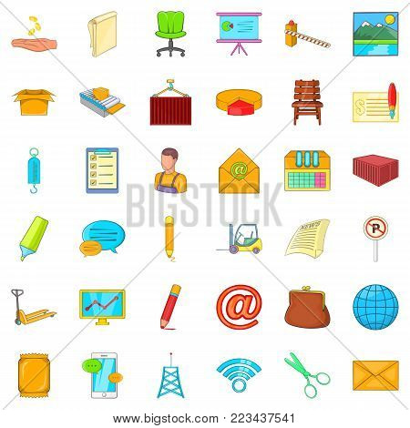 Postal service icons set. Cartoon set of 36 postal service vector icons for web isolated on white background