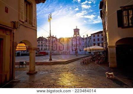 Piazza San Giacomo in Udine sunset view, town in Friuli Venezia Giulia region of Italy