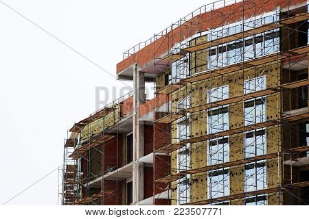 Brick House Construction Site. Building Construction Brick House. Unfinished Home Construction.