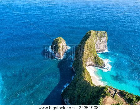 Aerial View Of Klingking Beach On Nusa Penida Island Near Bali, Indonesia.