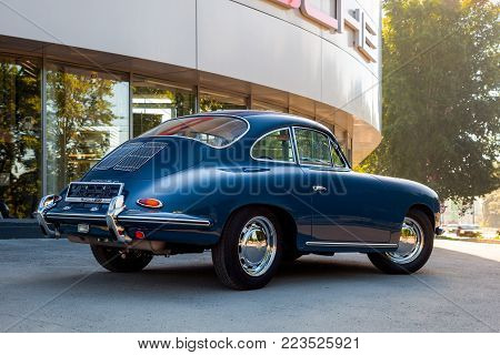 Novosibirsk, Russia - June 16, 2017: Porsche 356, side view. Photography of a classic car on a street in Novosibirsk