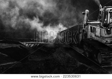 Excavator is working, dirty job, industrial, hard work