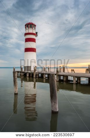 Lighthouse at Sunset in Podersdorf at Neusiedl Lake, Austria