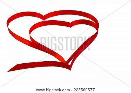Isolated Heart Of Red Ribbon On A White Background For The  Valentine