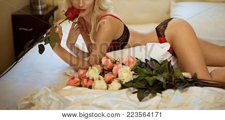 Sexy beautiful blonde girl in underclothes  u sebya doma