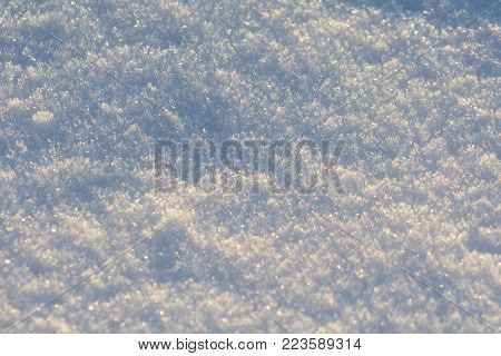 Shiny snow closeup background. Winter nast texture