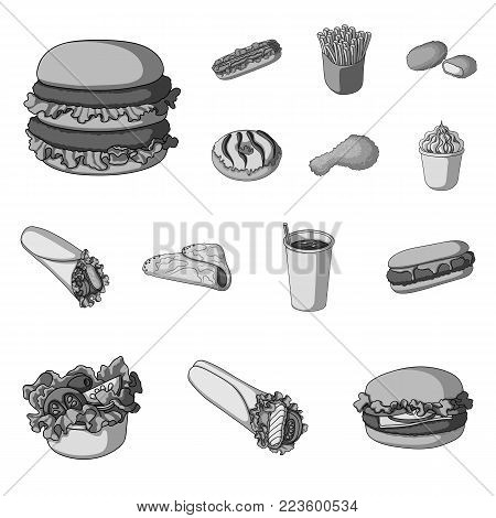 Fast food monochrome icons in set collection for design.Food from semi-finished products vector symbol stock  illustration.