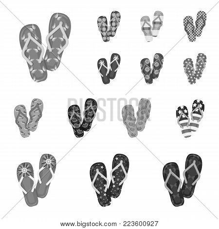 Flip-flops monochrome icons in set collection for design. Beach shoes vector symbol stock  illustration.