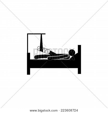 a man lying down with a bandaged leg icon. Elements of Patients in the hospital icon. Premium quality graphic design. Signs, outline symbols collection icon for websites on white background