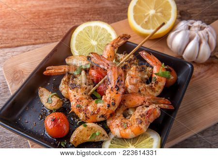 Grilled Slice Pork With Charcoal Flame Set On Rice Bowl In Japanese Style.