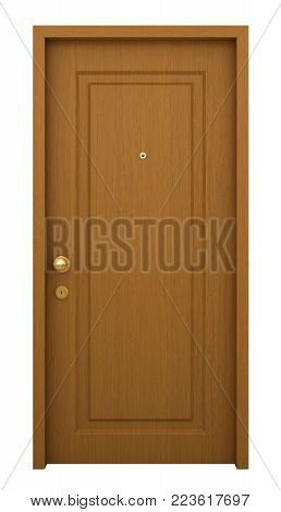 3d render of door with frame isolated on white background
