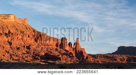 Fisher Towers Late Afternoon in the Desert North of Moab Utah.
Area was very popular with several motion pictures that were filmed near Fisher Towers.