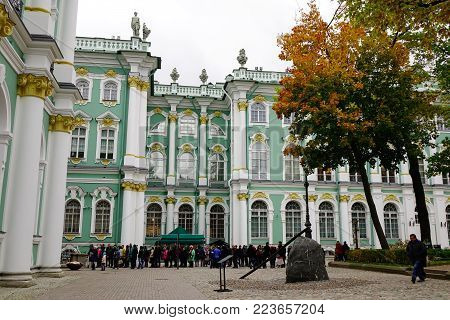 St Petersburg, Russia - Oct 8, 2016. People Visit The State Hermitage Museum In Saint Petersburg, Ru