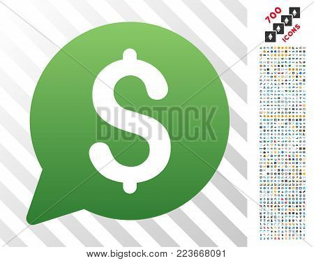Dollar Bubble gradient icon with 7 hundred bonus bitcoin mining and blockchain pictograms. Vector illustration style is flat iconic symbols designed for blockchain apps.