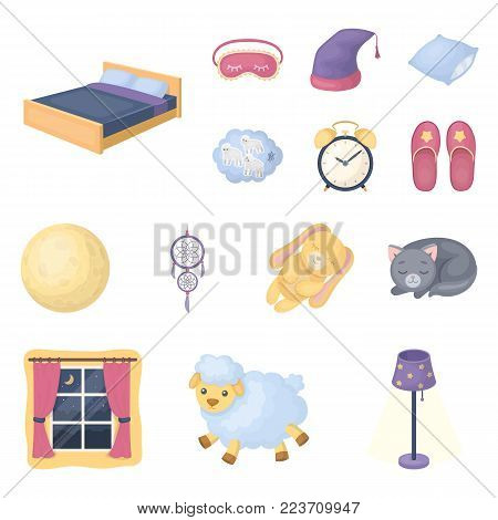 Rest and sleep cartoon icons in set collection for design. Accessories and comfort vector symbol stock  illustration.